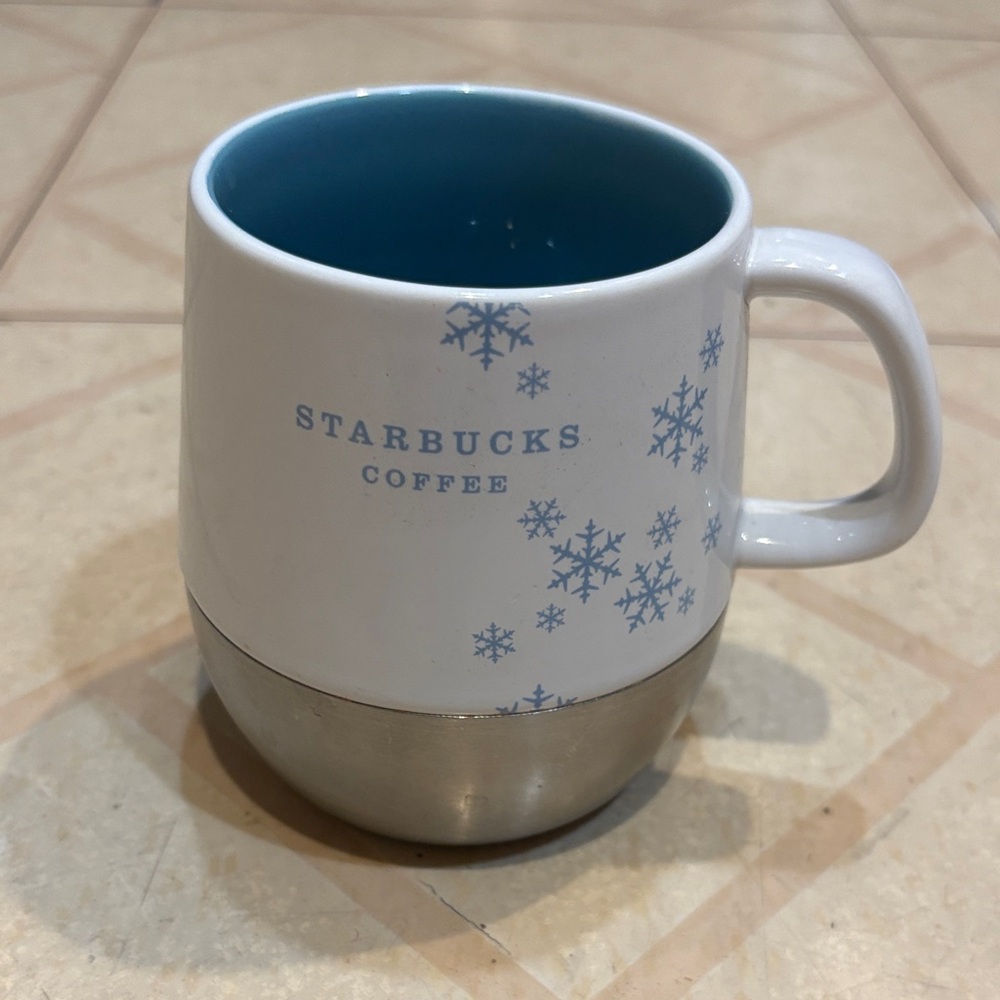 Starbucks Snowflake Ceramic Mug with Stainless Accent